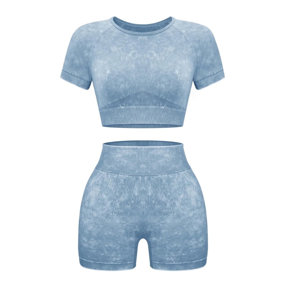 Seamless Blue Acid Dye Workout Set